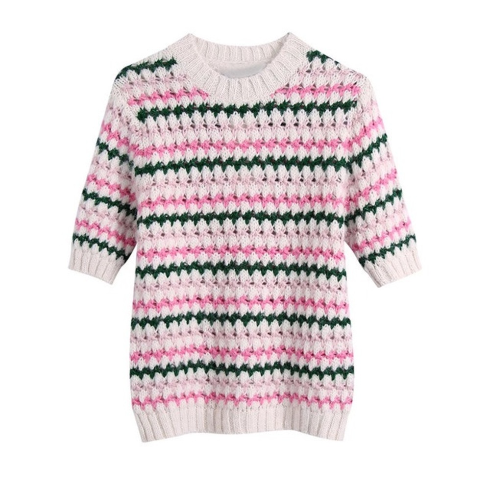 Zara Striped Short Sleeve Sweater Top
